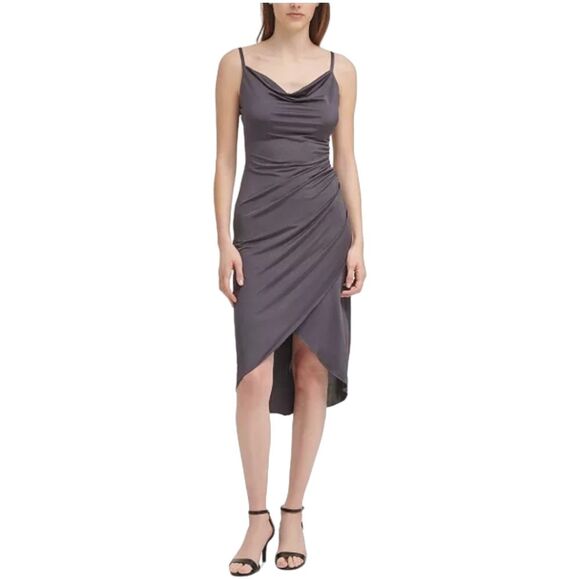 Guess Dresses & Skirts - NWT Guess Draped Front Ruched Stretch Midi Faux Wrap Retro Slip Party Dress 12